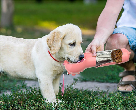 3-in-1 Portable Dog Water Bottle with Food & Poop Bag Holder